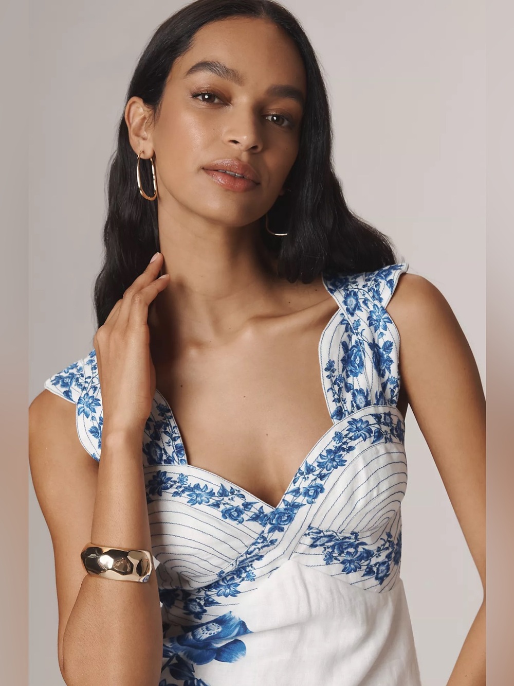 Farm Rio: BLUE FLORAL CASCADE OFF WHITE
WAVY ONE SHOULDER / LINEN - Picture 5 of 7